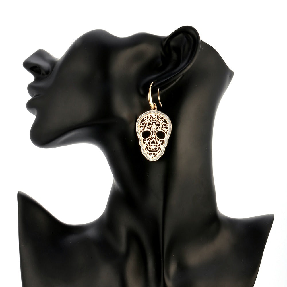 Trendy Gold Skull Jewelry for Women Flower Skeleton Crystal Earring