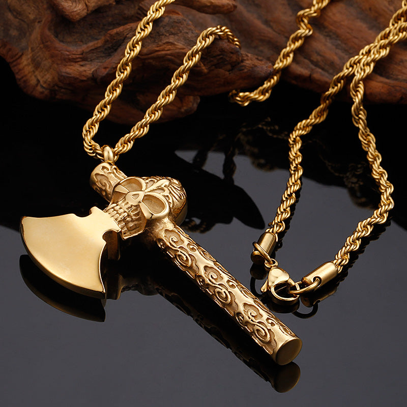 Rock Gold Black Color Stainless Steel Skull Necklaces & Pendants Men Trendy Axe Ax Totem Jewellery
