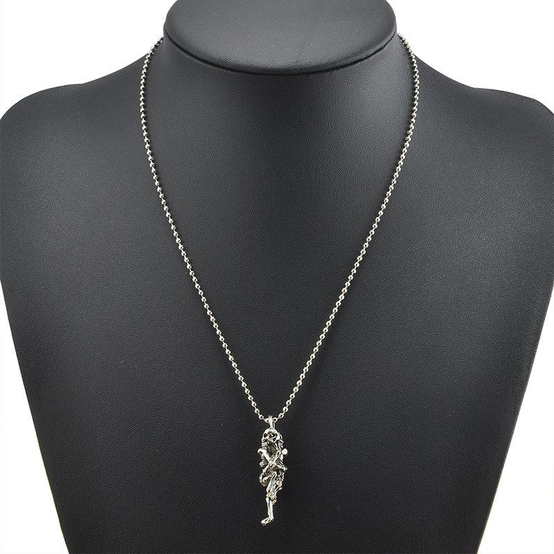 Two Skull Skeleton Embrace Cross Pendant Necklaces Punk Vintage Chain Necklace For Lovers Gift