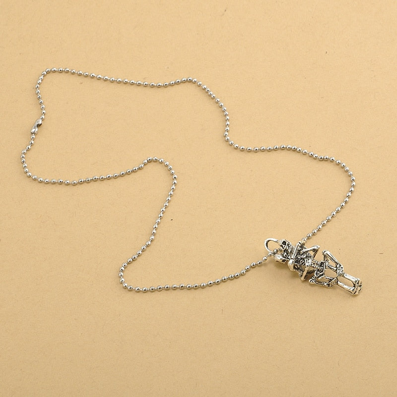 Two Skull Skeleton Embrace Cross Pendant Necklaces Punk Vintage Chain Necklace For Lovers Gift