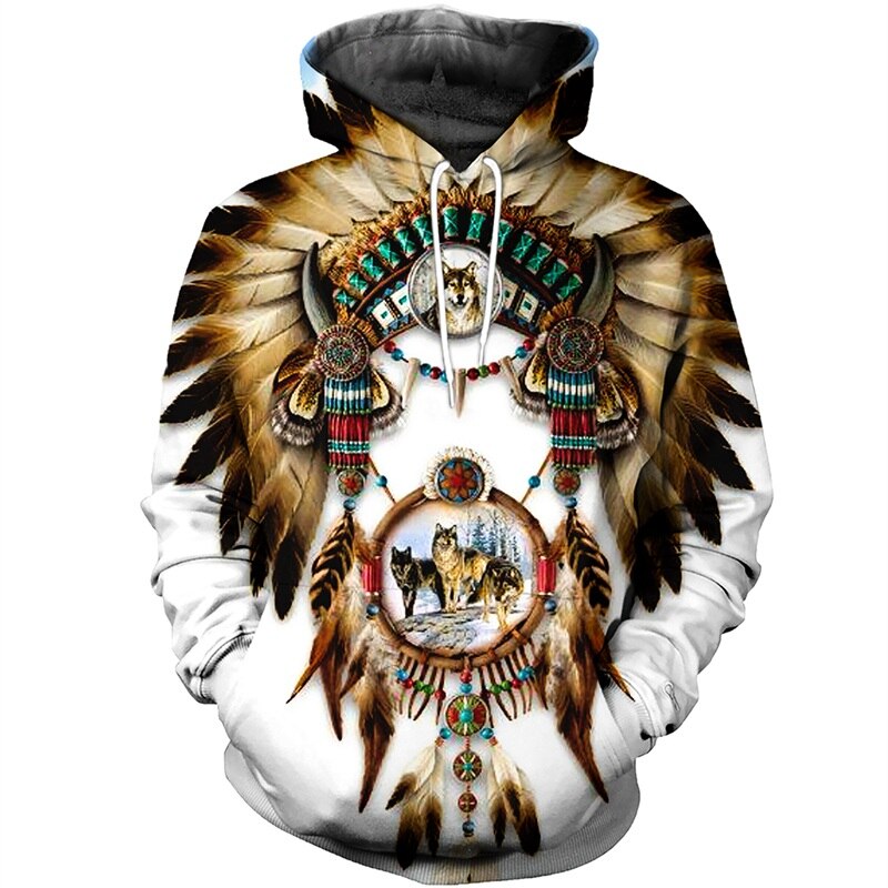 3D Print Men's Hoody Hoodies Indian Skull Dream Catcher Sweatshirt Unisex Casual Hoodie