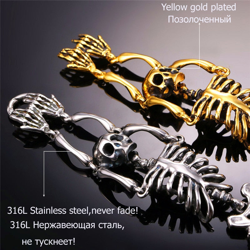 Skull Bracelet Big Skeleton Bones Statement Punk Jewelry Gold Color Stainless Steel Halloween Gift Gothic Bracelets Men H857