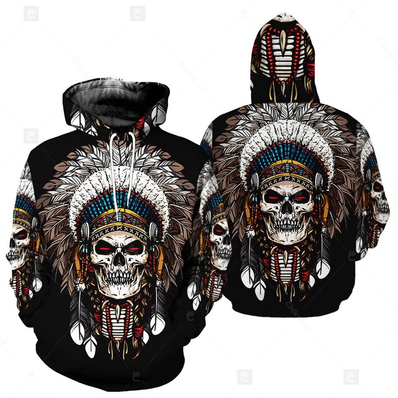 3D Print Men's Hoody Hoodies Indian Skull Dream Catcher Sweatshirt Unisex Casual Hoodie