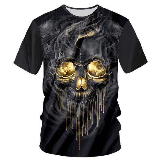 Black Tshirts Men Hip Hop Short Sleeve Crewneck T Shirt Man 3d Cool Print Smoking Skull T-shirts Hip Hop Punk Undershirts