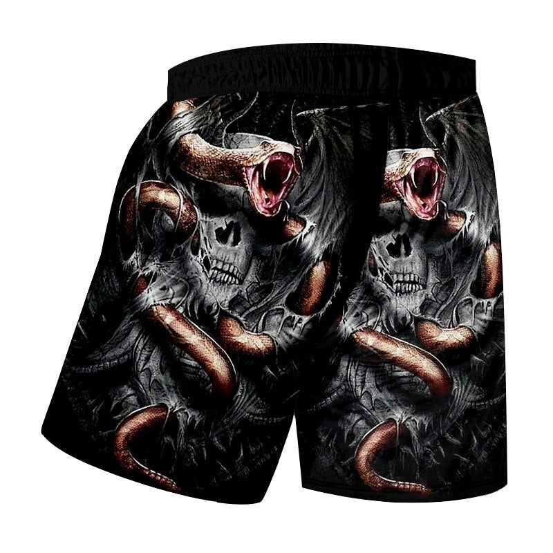 Polyester Casual Shorts Men Summer Cool Print Snake Skull 3D Beach Board Shorts Man High Waist Elastic Boxers Trousers 5XL