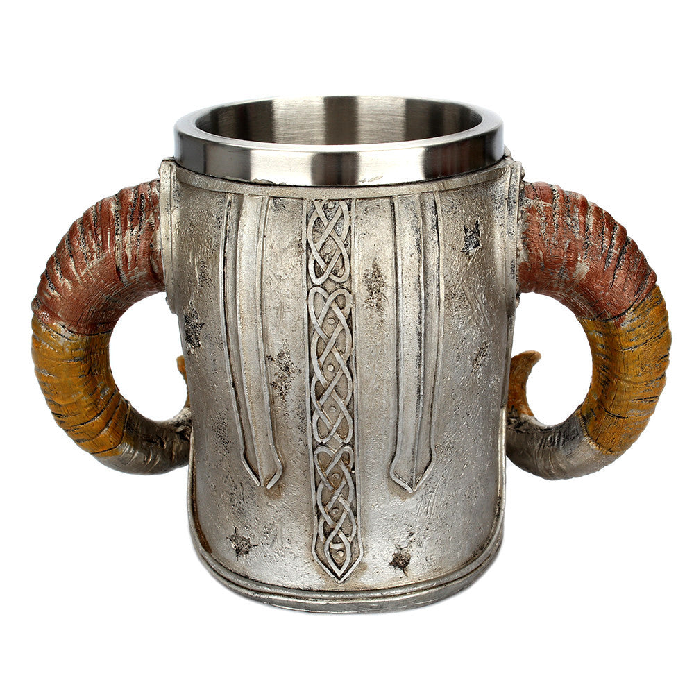 Viking Skull Mug 304 Stainless Steel Ram's Horn Lord Warrior Mugs Skull Valhalla Mug Beer Tankard Wine Tea Coffee Cup