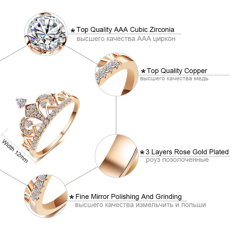 Princess Crown Rings for women AAA cubic zirconia micro pave setting engagement wedding rings female Anel accessories