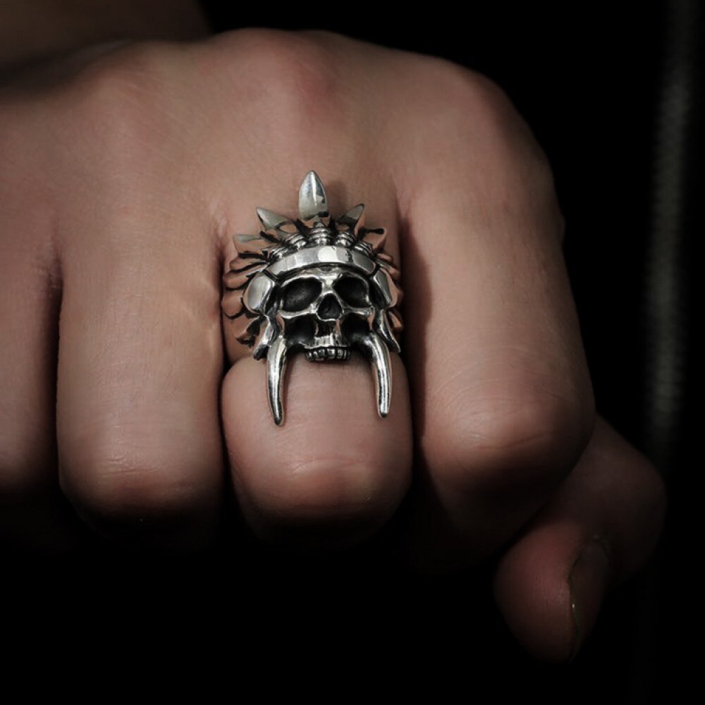 Stainless Steel African Tribal Chief Chieftain Skull Rings