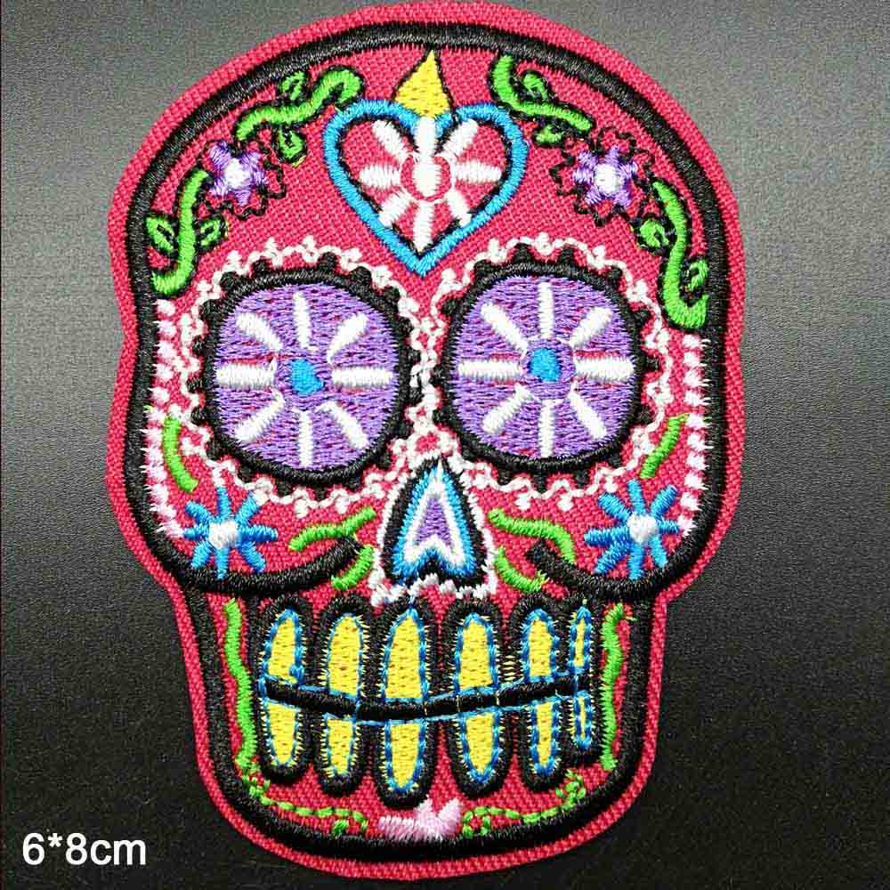 Big Size Skull Flower Bohemia Iron On Embroidered Clothes Patches For Clothing Girl Woman