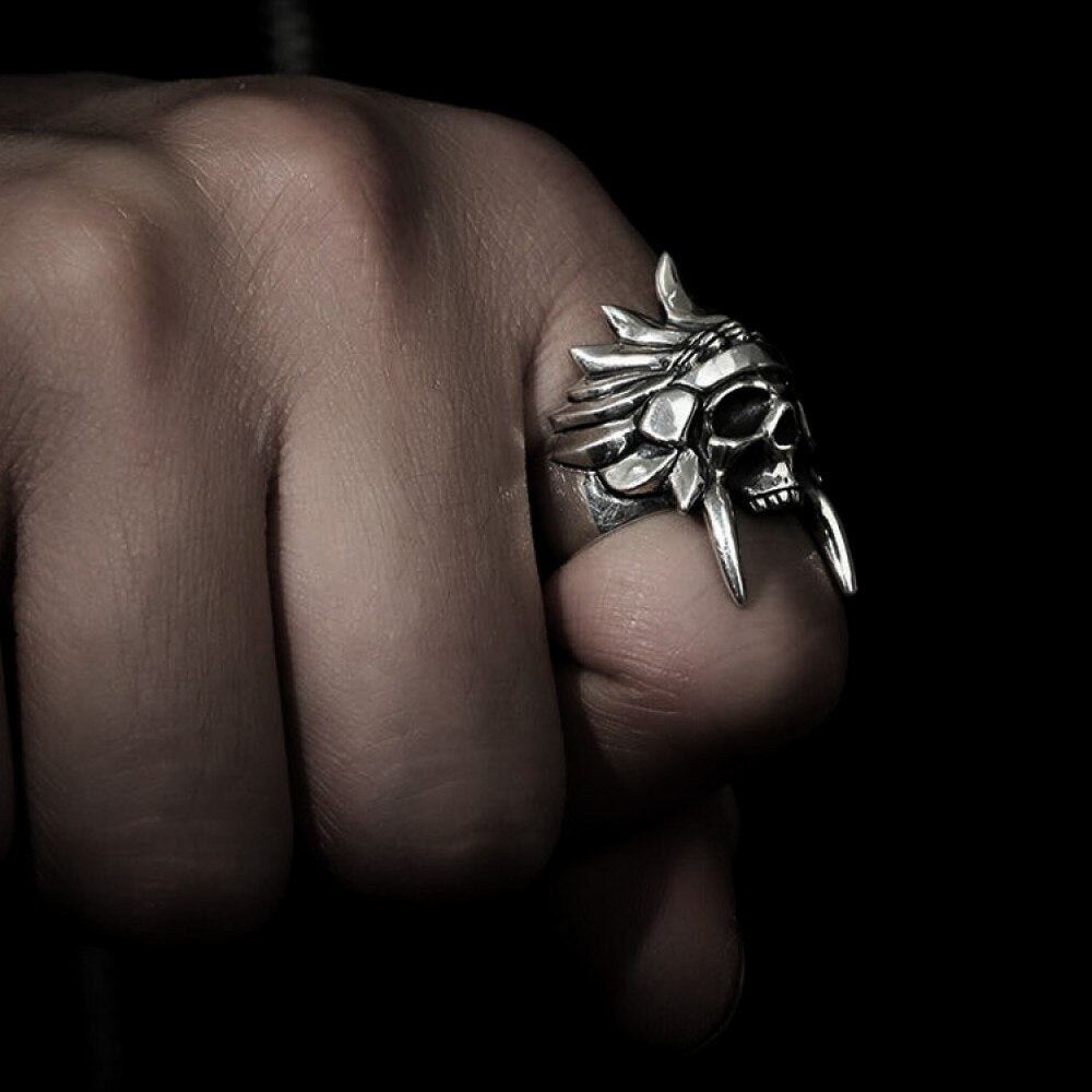 Stainless Steel African Tribal Chief Chieftain Skull Rings