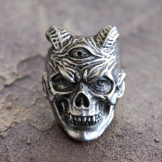 Plague Devil Skull Rings Mens Three Eyed Demon