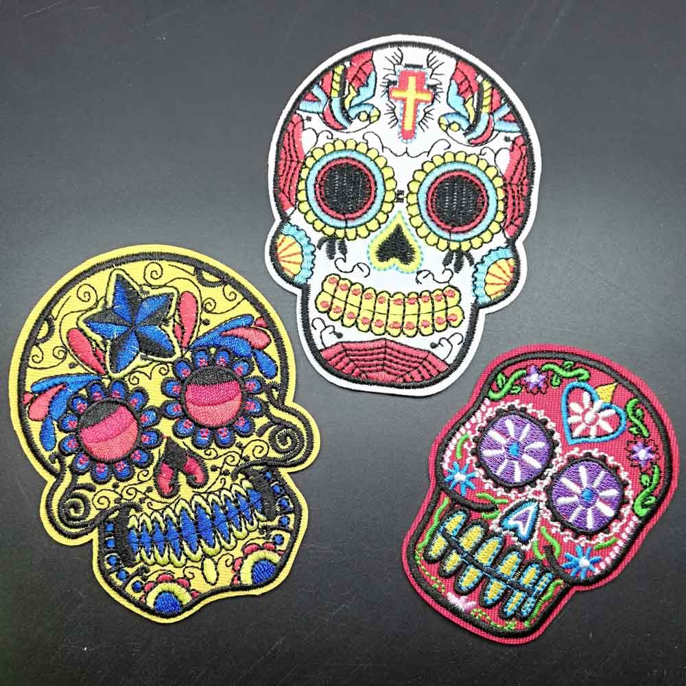 Big Size Skull Flower Bohemia Iron On Embroidered Clothes Patches For Clothing Girl Woman