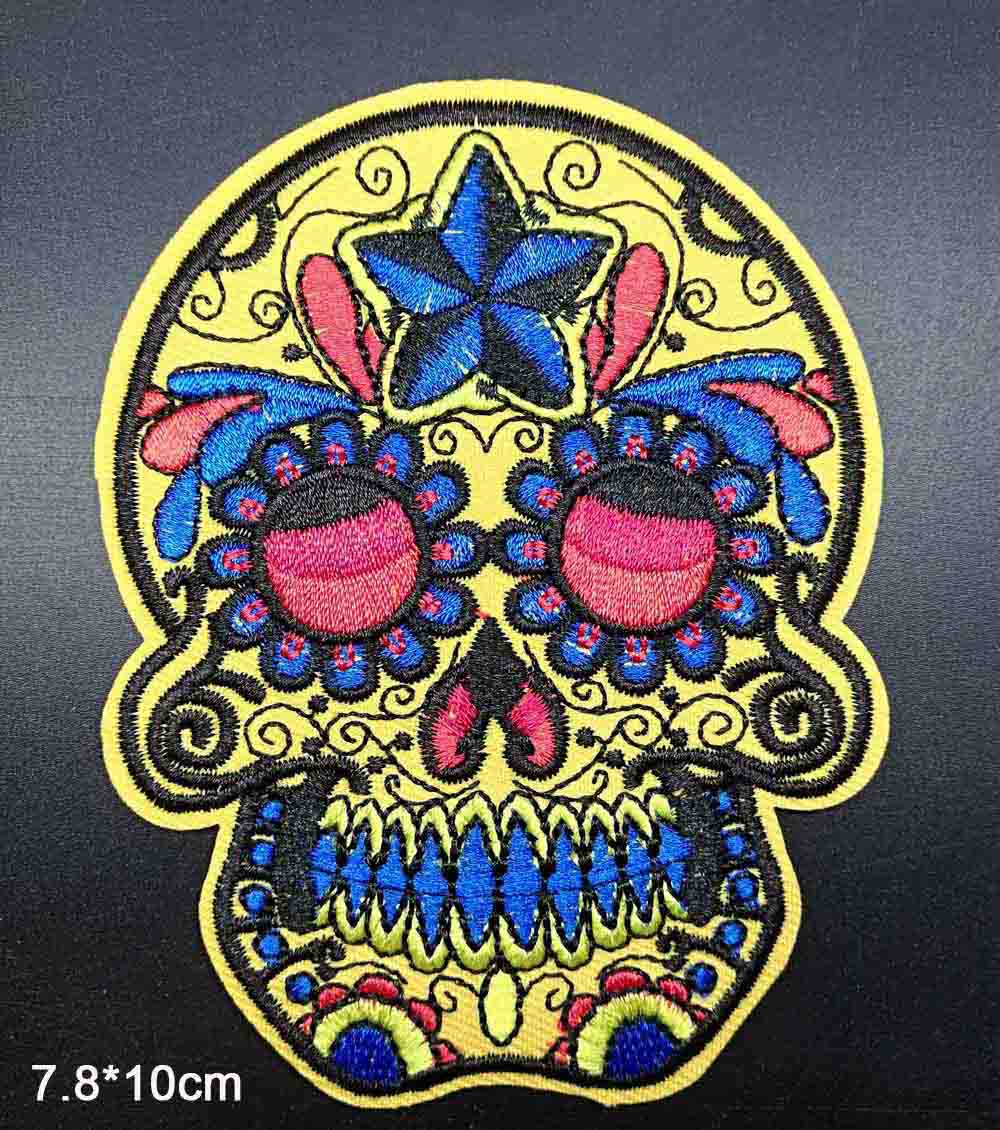 Big Size Skull Flower Bohemia Iron On Embroidered Clothes Patches For Clothing Girl Woman