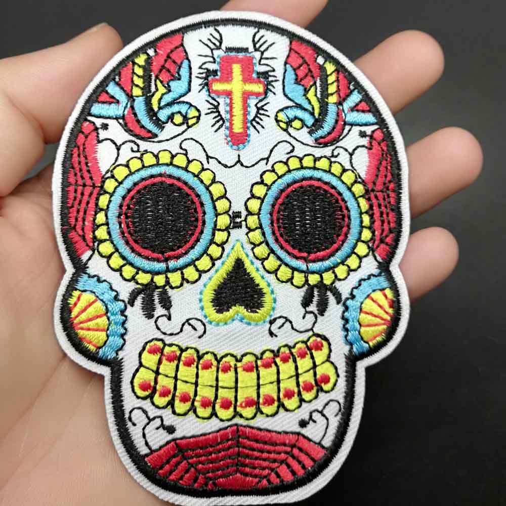 Big Size Skull Flower Bohemia Iron On Embroidered Clothes Patches For Clothing Girl Woman