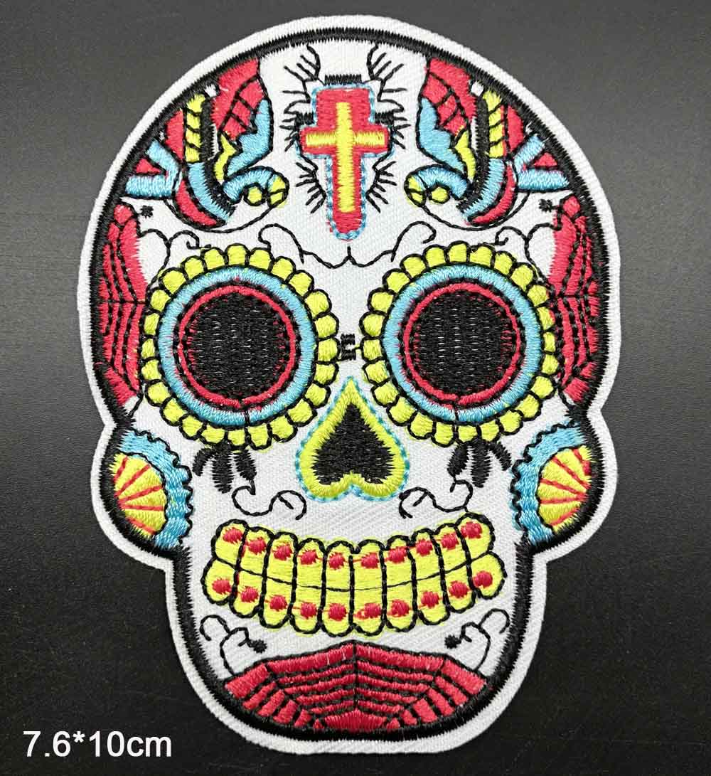 Big Size Skull Flower Bohemia Iron On Embroidered Clothes Patches For Clothing Girl Woman