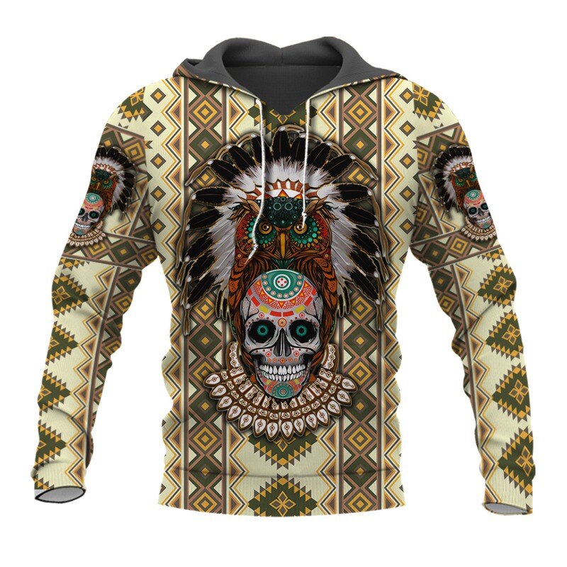 3D Print Men's Hoody Hoodies Indian Skull Dream Catcher Sweatshirt Unisex Casual Hoodie