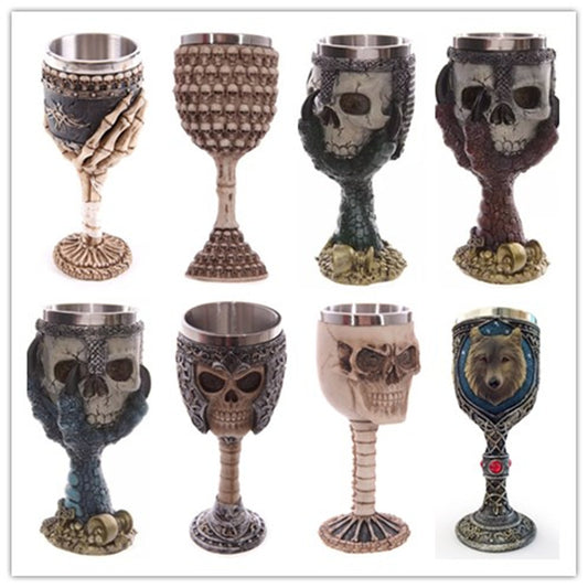 Unusual Stainless Steel Gothic Goblet Party Creative Drinking Glass 3D Skull Skeleton Punk Style Wine Glasses Whiskey Cups