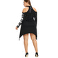 Femme Plus Size 4XL 5XL Cold Shoulder Skulls Dress Women Casual Mock Neck Long Sleeve Autumn Black Dresses