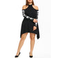 Femme Plus Size 4XL 5XL Cold Shoulder Skulls Dress Women Casual Mock Neck Long Sleeve Autumn Black Dresses