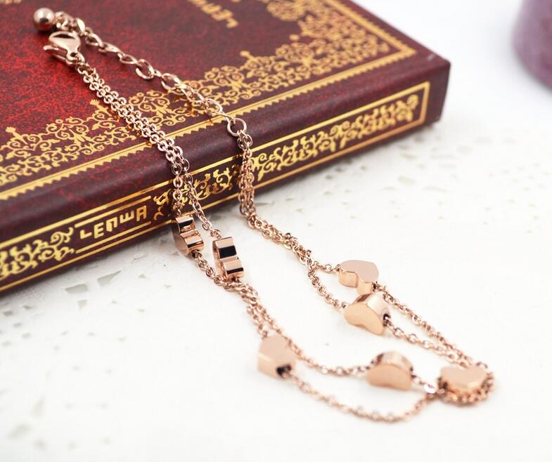 HOT SELL Lover Heart Anklet Foot Jewelry Rose Gold Titanium Steel Fashion Foot Chain Jewelry for Women Wholesale Price
