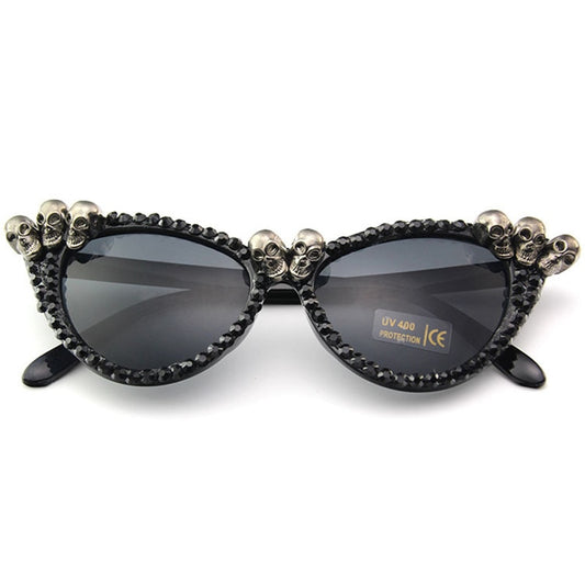Rhinestone Sunglasses Cat Eye Women Skull Black Punk Sun Glasses for Woman Party Festival Hip Hop Fashion Style