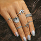 Vintage 7pcs/set Antique Silver Color Triangle Star Moon Charms Rings for Women Bohemian Midi Ring Sets Knuckle Jewelry Anillos