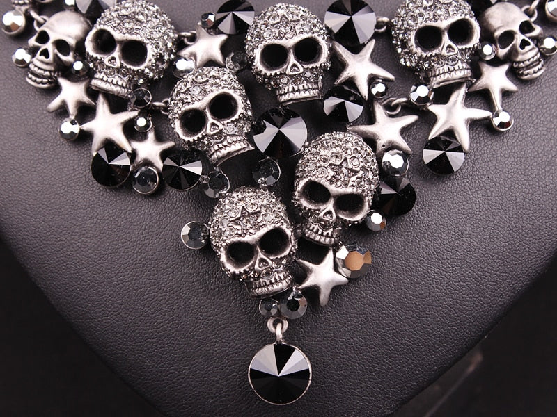 Vintage Crystal Skull Jewelry Sets Punk Necklace Earrings