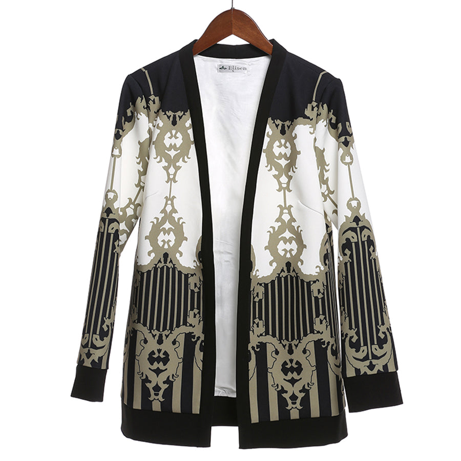 Vintage Gothic Jackets Women Autumn Winter New Slim Full Sleeve Abstract Flower Barroco Print Belt Cardigan Designer Jacket