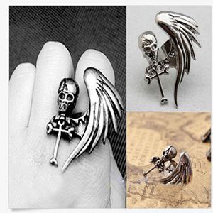 Vintage Punk Rock Gothic Cool Skull Wing Cross Adjustable Finger Ring Fashion Hot Women Fashion Jewelry