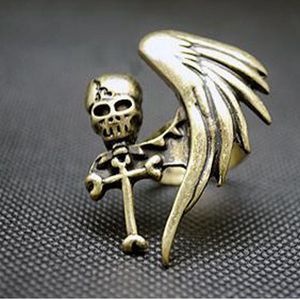 Vintage Punk Rock Gothic Cool Skull Wing Cross Adjustable Finger Ring Fashion Hot Women Fashion Jewelry