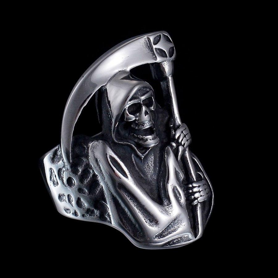 Vintage Punk Style Grim Reaper Skull Ring Stainless Steel