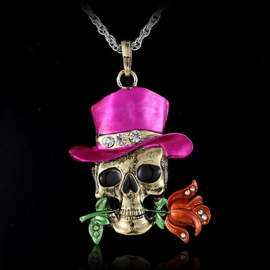 Vintage Skeleton Skull halloween necklace Pendant Fashion Halloween Jewelry wholesale dominant charms Flower Necklace for women