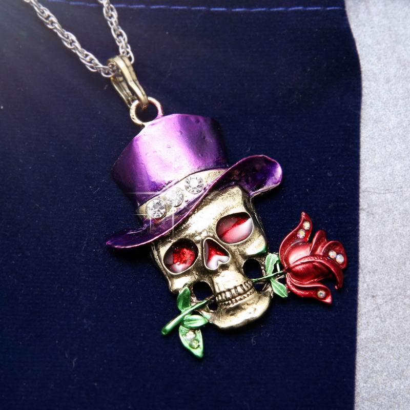 Vintage Skeleton Skull halloween necklace Pendant Fashion Halloween Jewelry wholesale dominant charms Flower Necklace for women