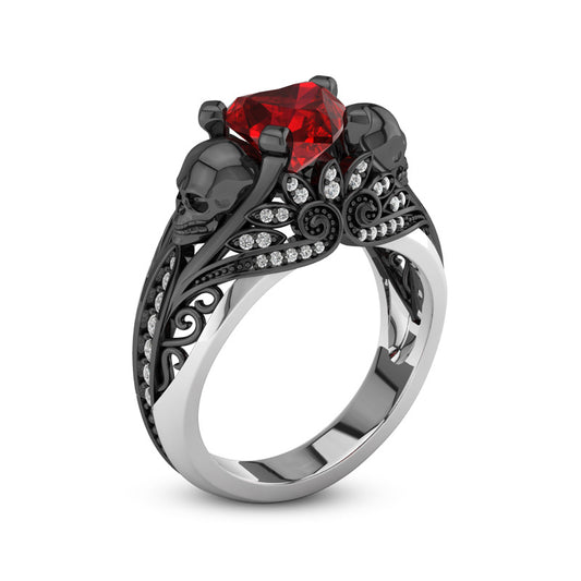 Vintage Skull Heart CZ Stone black Ring for Women Fashion Jewelry Wedding Gift