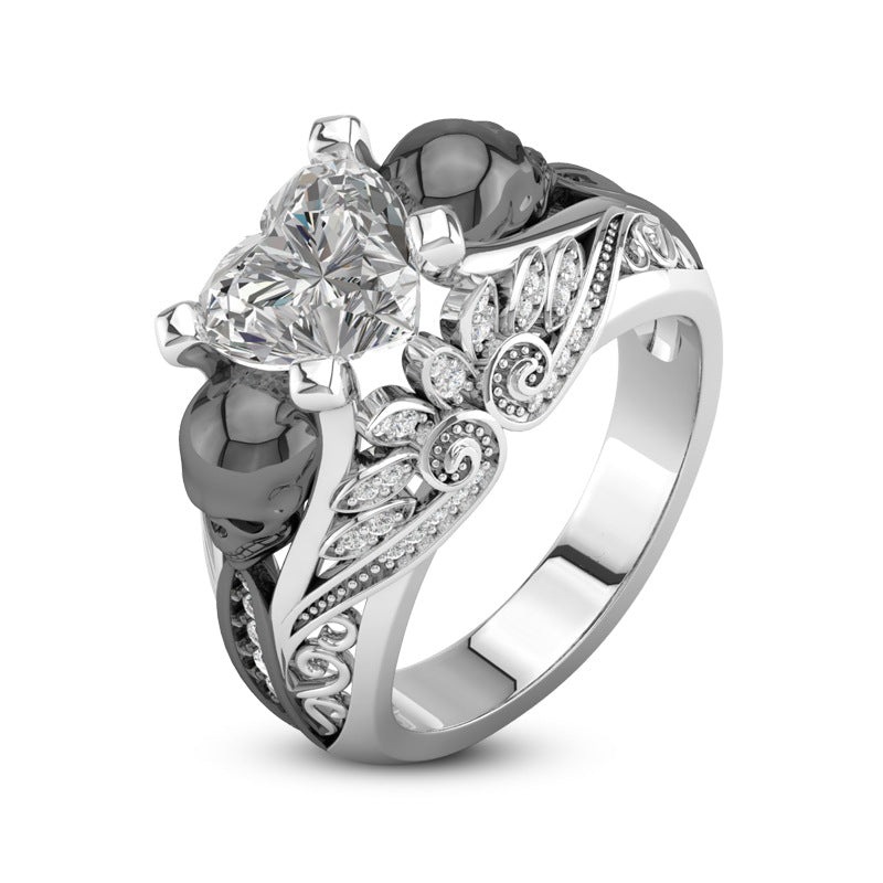 Vintage Skull Heart CZ Stone black Ring for Women Fashion Jewelry Wedding Gift