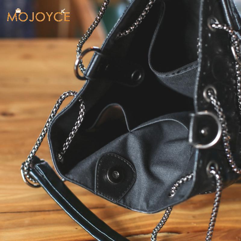 Vintage Skull Shoulder Bags Composite Bags Women Bucket PU Leather Female Black Handbags Ladies Casual Chain Tote Bags