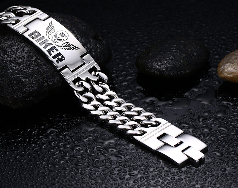 Biker Bracelets Men's Jewelry 316l Stainless Steel Skull Double Chain Charm Gift