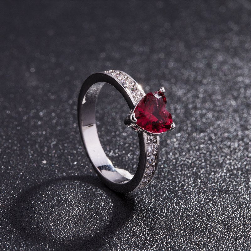 Wedding Love Gift Skull Heart CZ Crystal Rose Flowers Ring Set Silver Color Rings