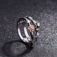 Wedding Love Gift Skull Heart CZ Crystal Rose Flowers Ring Set Silver Color Rings