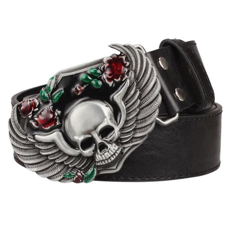 Wild Personality Men's belt metal buckle colour Skull Totem belts wing skeleton head pattern punk rock style trend belt for men