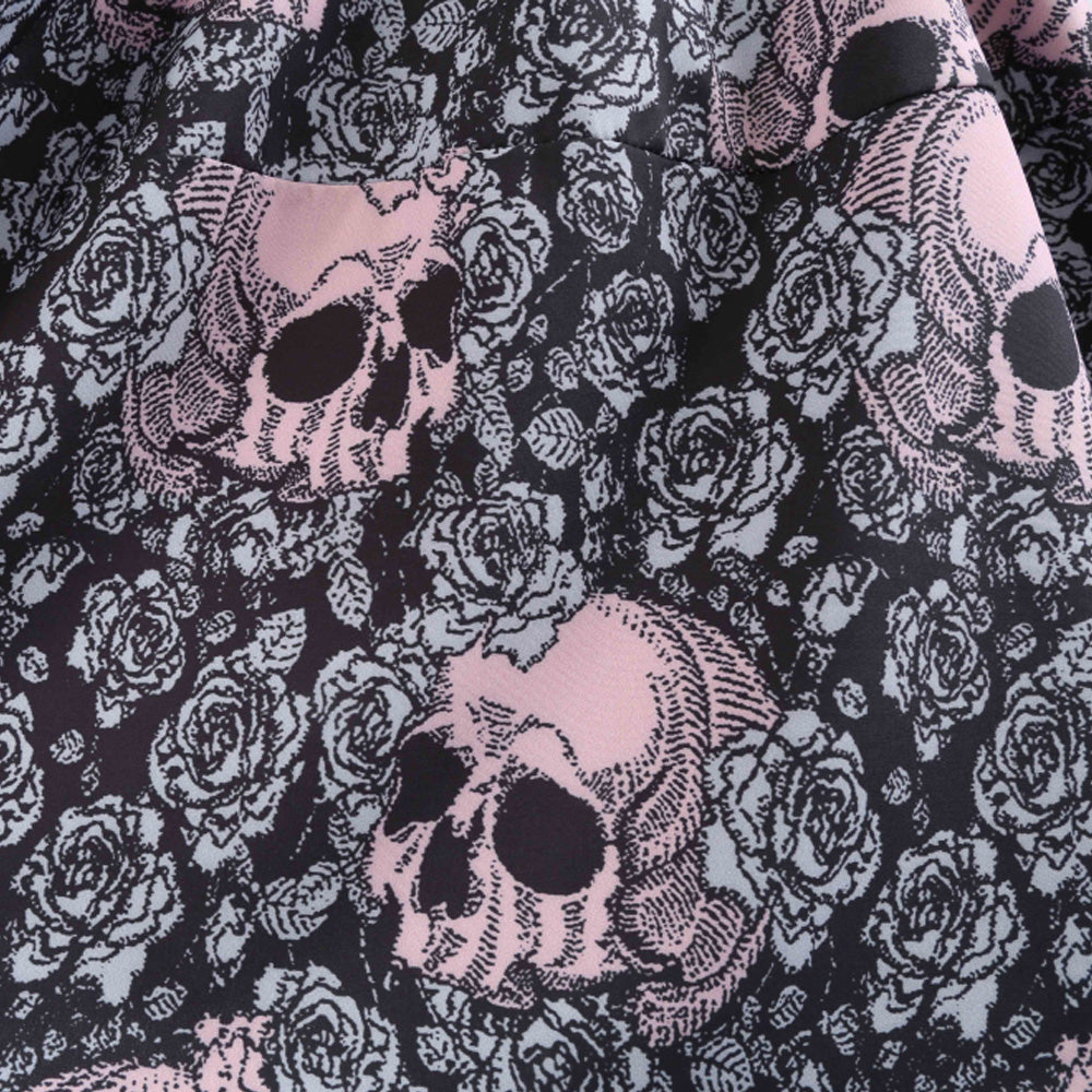 Pink Skull Print Halloween Dress Women Autumn Vintage Dress