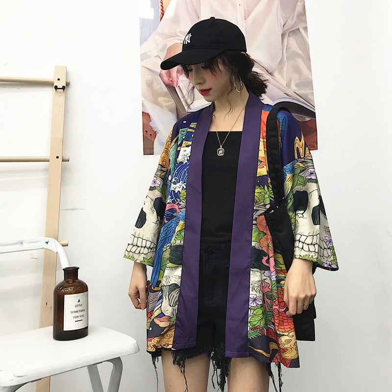 Summer Japanese Harajuku Kimono Skull