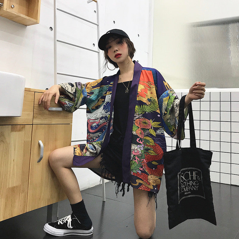 Summer Japanese Harajuku Kimono Skull