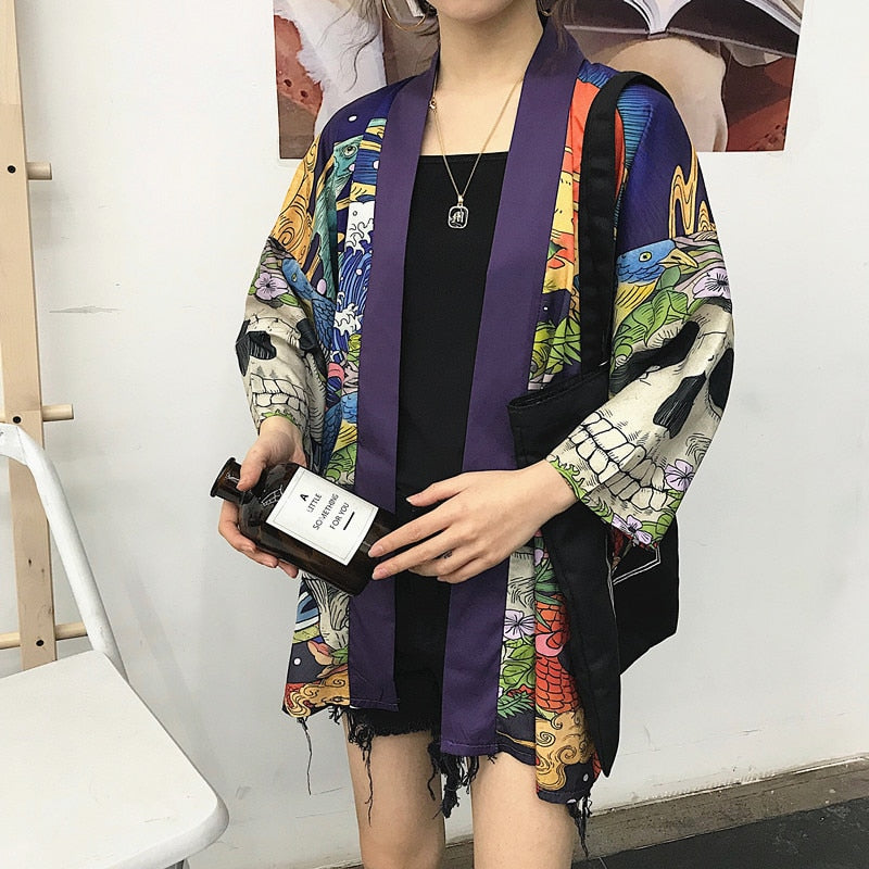 Summer Japanese Harajuku Kimono Skull