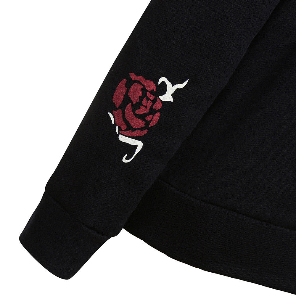 Black Skull Rose Print Casual Hoodies Tracksuits Sueter