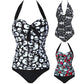 Women Sexy Summer Floral V-neck Halter  Monokini Skull Bikinis Beachwear