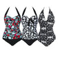 Women Sexy Summer Floral V-neck Halter  Monokini Skull Bikinis Beachwear