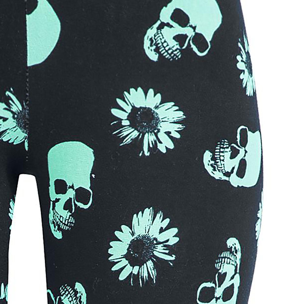 Women Skull Heads Leggings Skeleton & Flowers Printed Legging Fashion Sexy Skinny Pant