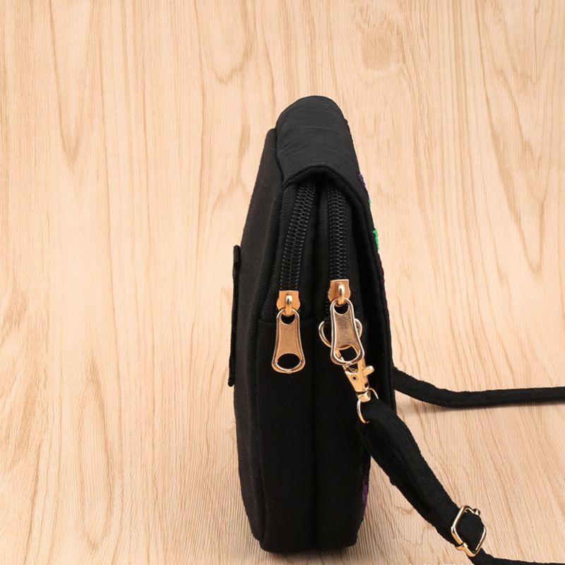 Women Skull Rose Handbag Canvas Embroidery Ethnic  Shoulder Bag