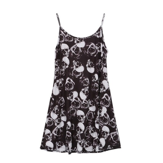 Women Summer Sleeveless Mini Dresses Plaid Skull Print Camouflage Ladies Sexy Sling Short Dress